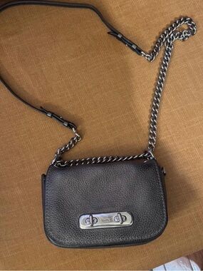 Coach Black Pebbled Leather Chain Crossbody Bag